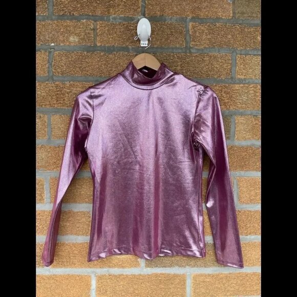 Beverly Mehl Metallic Liquid Mock Neck Turtleneck Long Sleeve small - Picture 1 of 6